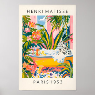Snow Leopard Art Print, Matisse Poster, Pink Wall Poster