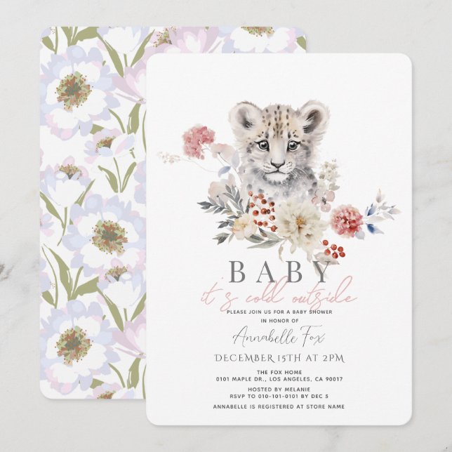Snow Leopard Baby It's Cold Outside Baby Shower Invitation (Front/Back)