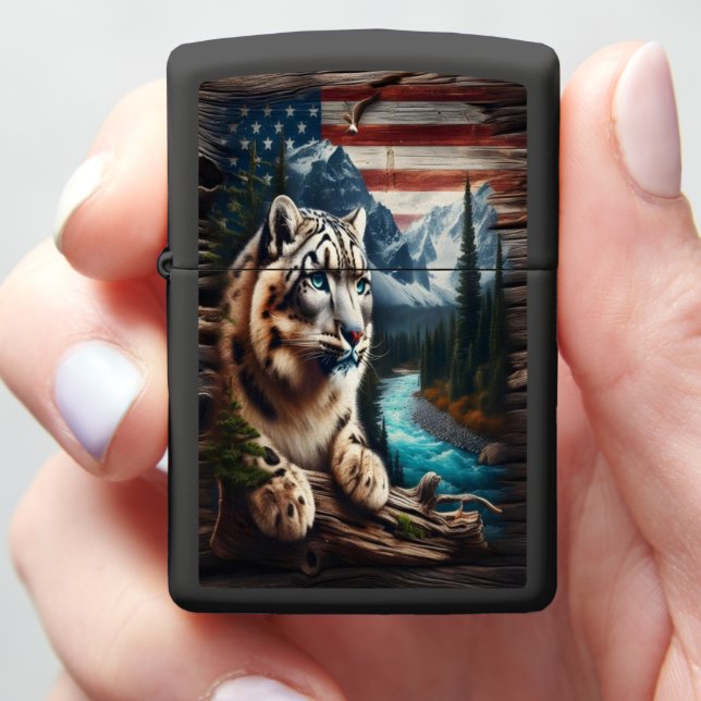 Snow Leopard Beneath A Mountain Sky Zippo Lighter (In Hand)