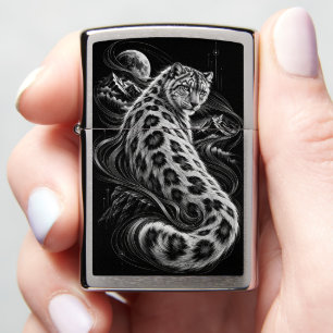 Snow Leopard Black and White Wildlife Art – Flowin Zippo Lighter