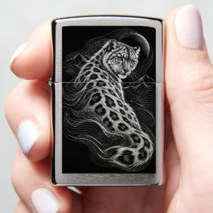 Snow Leopard Black and White Wildlife Art – Flowin Zippo Lighter