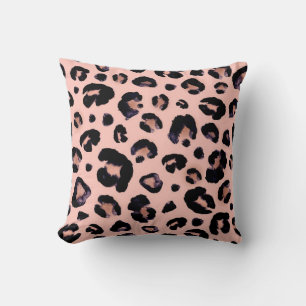 Snow Leopard black gray beige seamless background. Throw Pillow