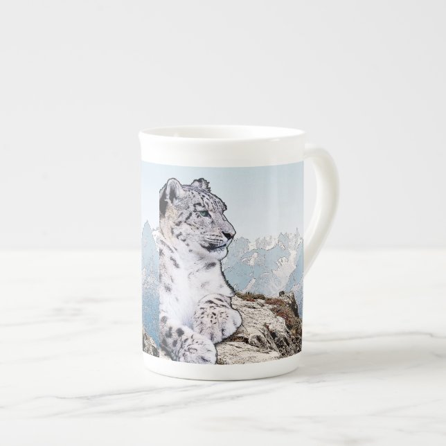Snow Leopard Bone China Mug (Front Right)