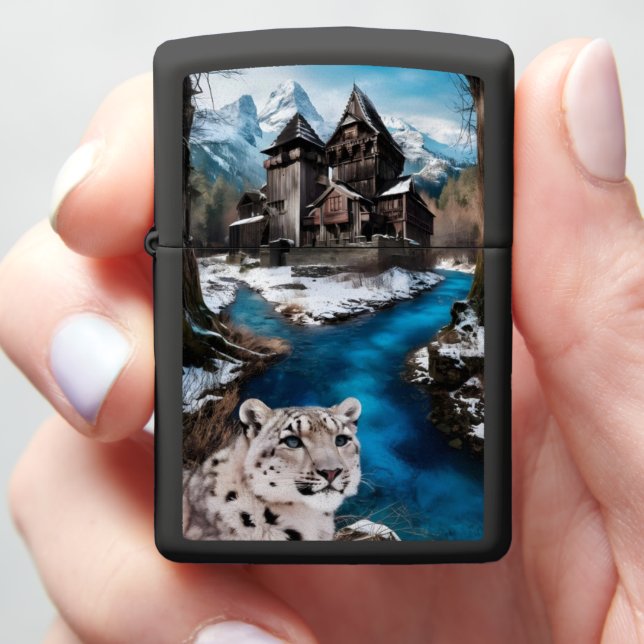 Snow Leopard by the Blue River Zippo Lighter (In Hand)