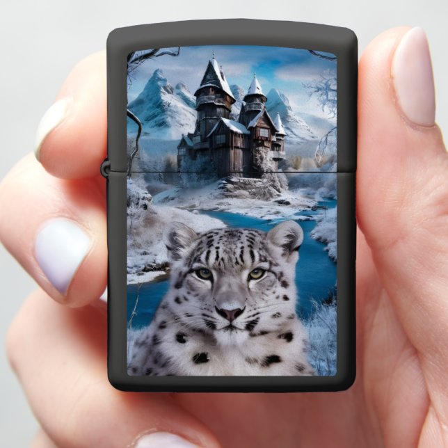 Snow Leopard by the Frozen Castle Zippo Lighter (In Hand)