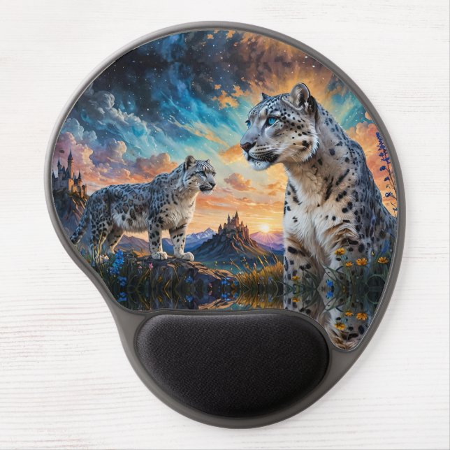 Snow Leopard Castle Sunrise reflection Gel Mouse Pad (Front)