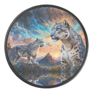 Snow Leopard Castle Sunrise reflection Hockey Puck
