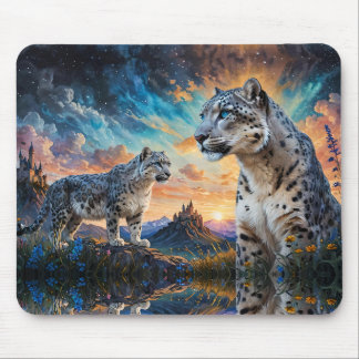 Snow Leopard Castle Sunrise reflection Mouse Pad