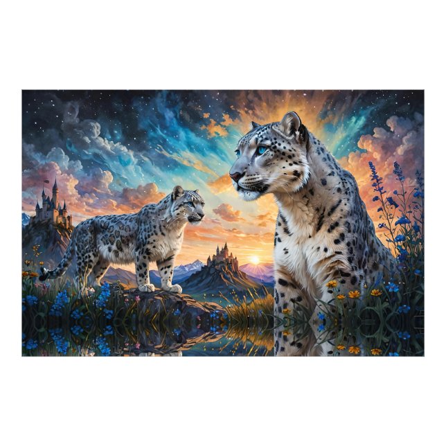 Snow Leopard Castle Sunrise reflection Photo Print (Front)