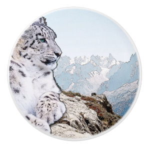 Snow Leopard Ceramic Knob