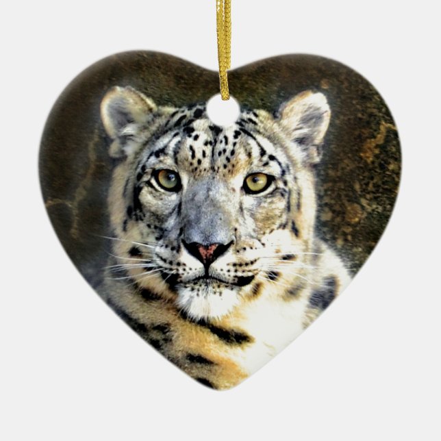 Snow Leopard Ceramic Ornament (Front)