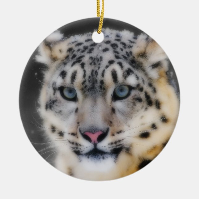 Snow Leopard Ceramic Ornament (Front)