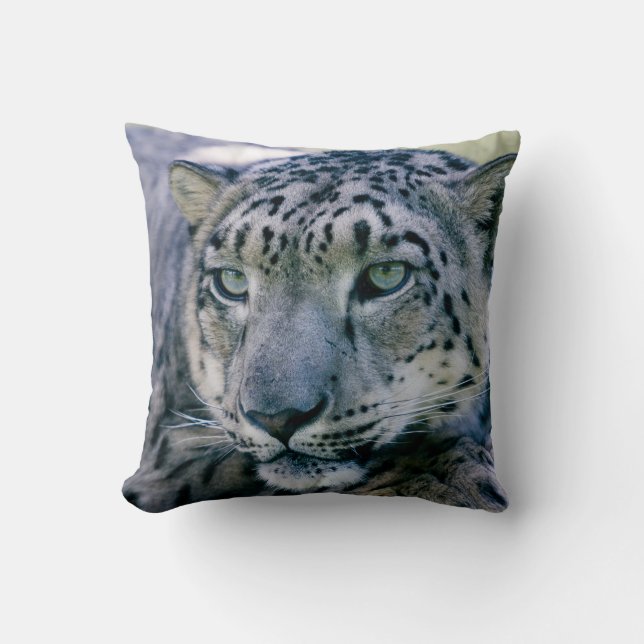Snow Leopard closeup Throw Pillow (Front)