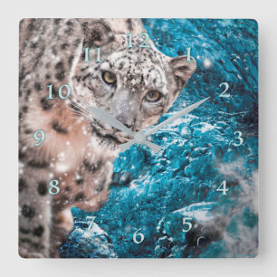 SNOW LEOPARD CLOUD WALKER SQUARE WALL CLOCK