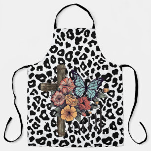 Snow Leopard Cross, Flowers and Butterflies Apron