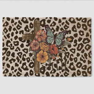 Snow Leopard Cross, Flowers and Butterflies Fiber Doormat