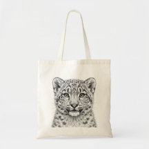 Snow Leopard Cub Black And White Tote Bag