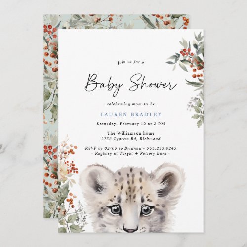 Snow Leopard Cub  Cute Arctic Winter Baby Shower Invitation