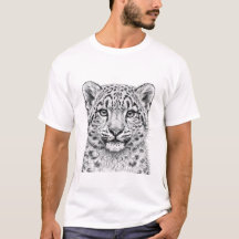 Snow Leopard Cub Illustration Black Tee