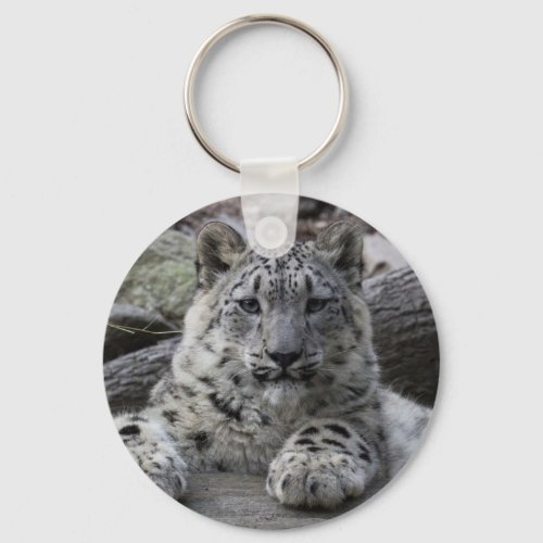 Snow Leopard Cub Sitting Keychain