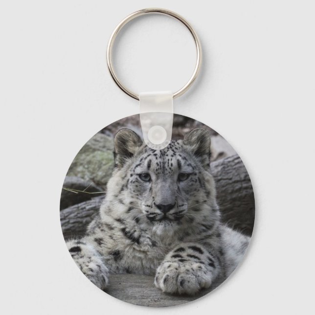 Snow Leopard Cub Sitting Keychain (Front)