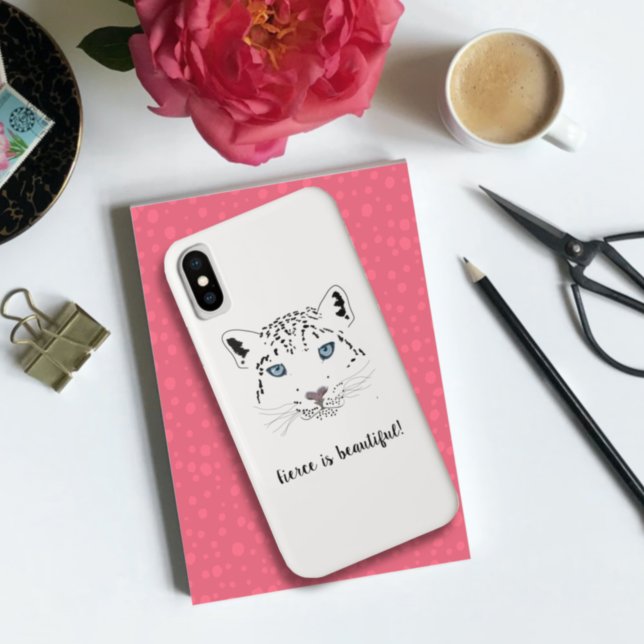 Snow Leopard Drawing "Fierce is Beautiful" Case-Mate iPhone Case (Creator Uploaded)