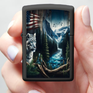 Snow Leopard Dreams of Mountain Stream Zippo Lighter