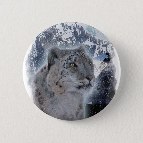 SNOW LEOPARD Endangered Species of Big Cat Button