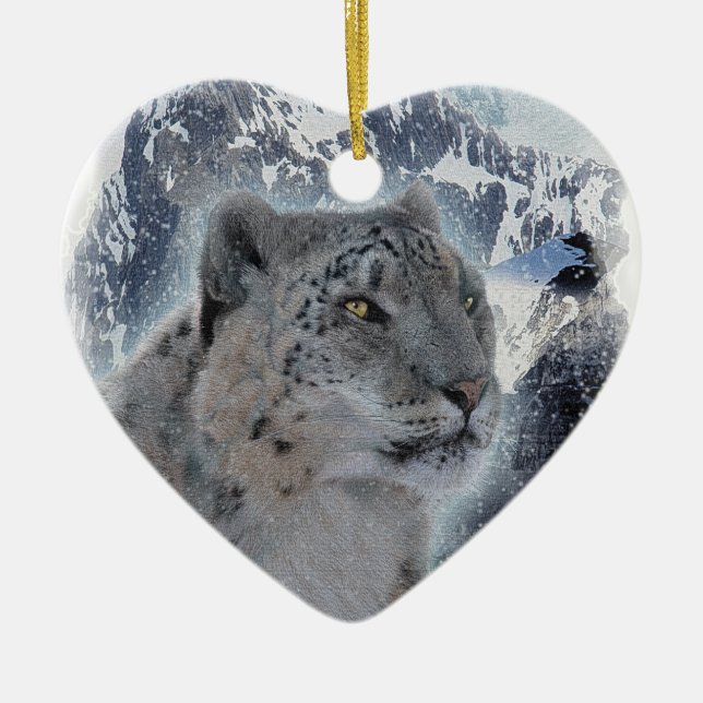 SNOW LEOPARD Endangered Species of Big Cat Ceramic Ornament (Front)
