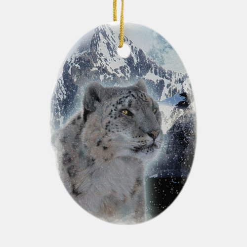 SNOW LEOPARD Endangered Species of Big Cat Ceramic Ornament