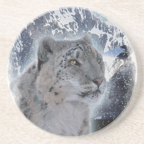 SNOW LEOPARD Endangered Species of Big Cat Drink Coaster