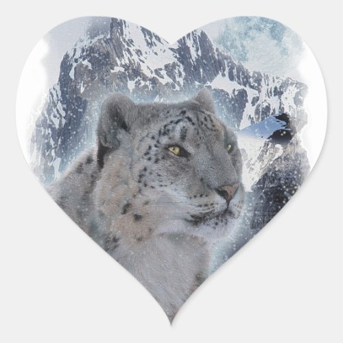 SNOW LEOPARD Endangered Species of Big Cat Heart Sticker
