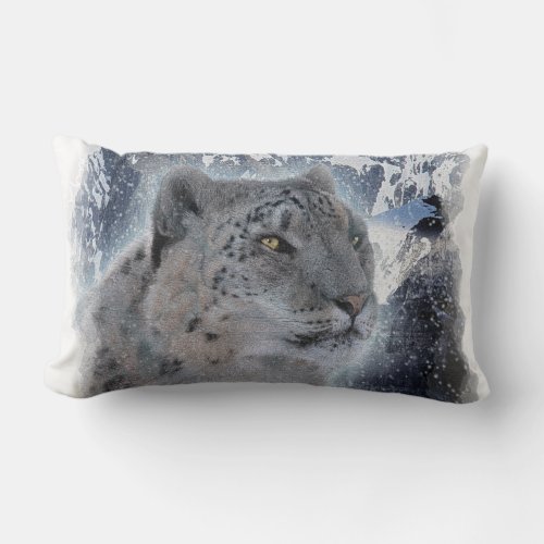 SNOW LEOPARD Endangered Species of Big Cat Lumbar Pillow