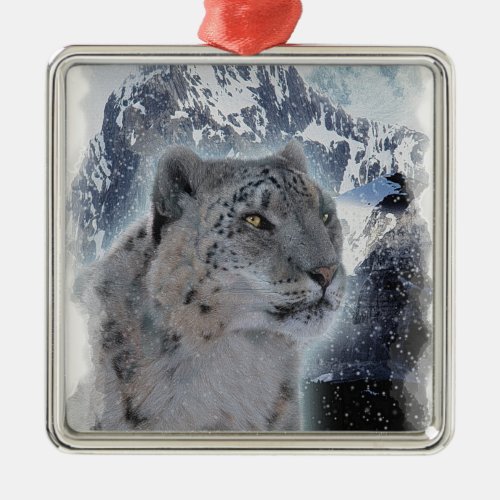 SNOW LEOPARD Endangered Species of Big Cat Metal Ornament