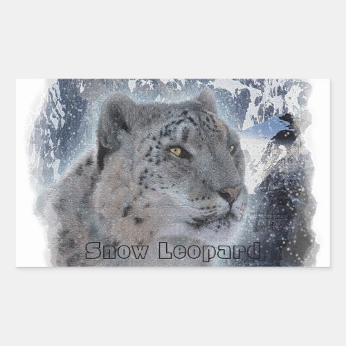 SNOW LEOPARD Endangered Species of Big Cat Rectangular Sticker