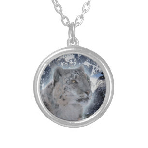 SNOW LEOPARD Endangered Species of Big Cat Silver Plated Necklace