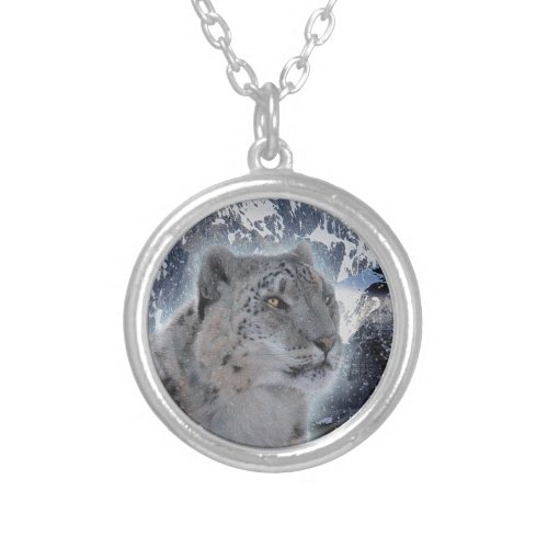 SNOW LEOPARD Endangered Species of Big Cat Silver Plated Necklace