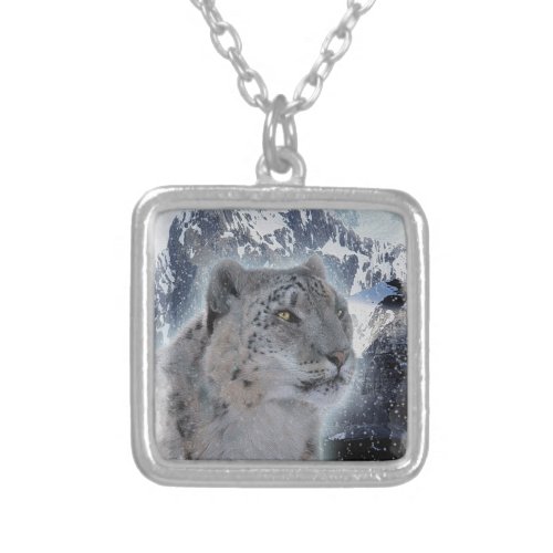 SNOW LEOPARD Endangered Species of Big Cat Silver Plated Necklace