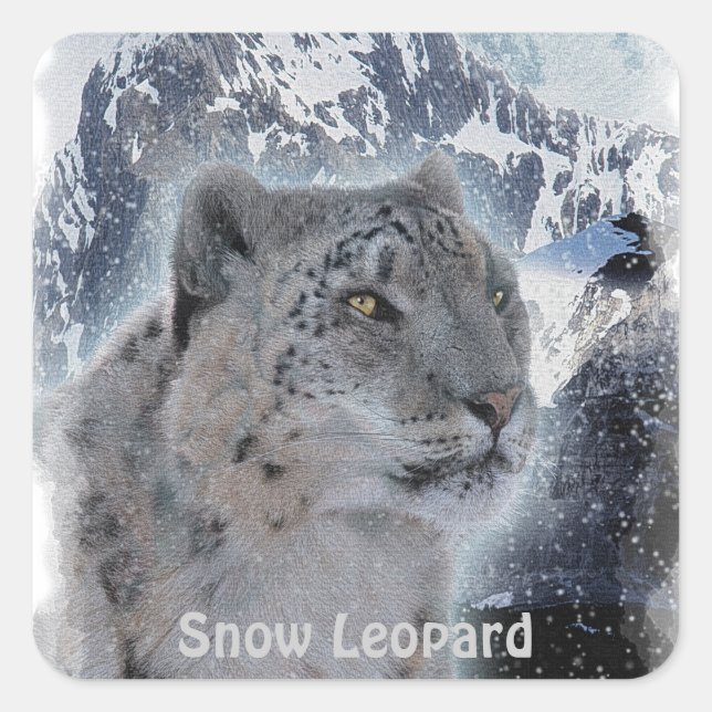 SNOW LEOPARD Endangered Species of Big Cat Square Sticker (Front)