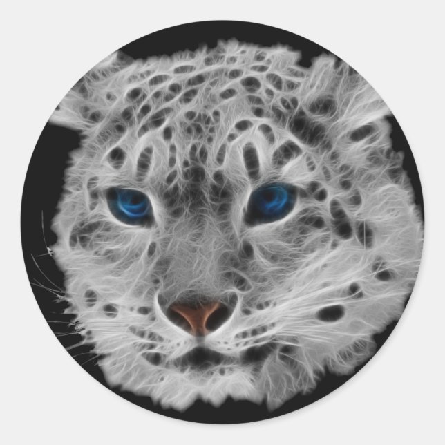 Snow Leopard Fractal Classic Round Sticker (Front)