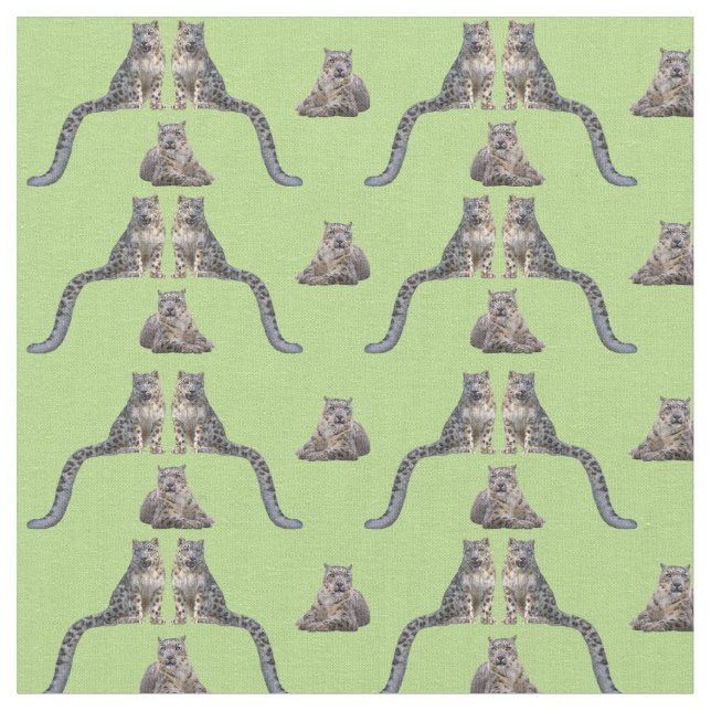 Snow Leopard Frenzy Fabric (Light Green) (Close Up)
