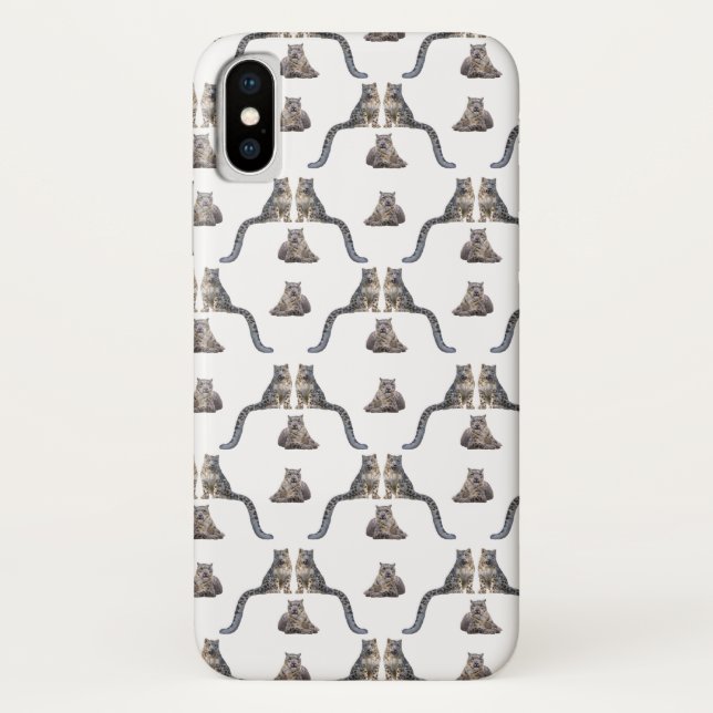 Snow Leopard Frenzy iPhone X Case (choose colour) (Back)