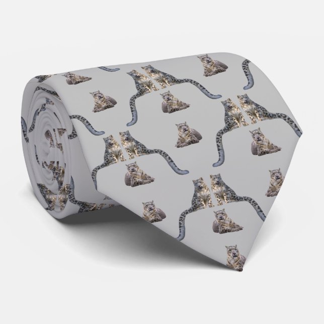 Snow Leopard Frenzy Tie Double Sided Print (Grey) (Rolled)
