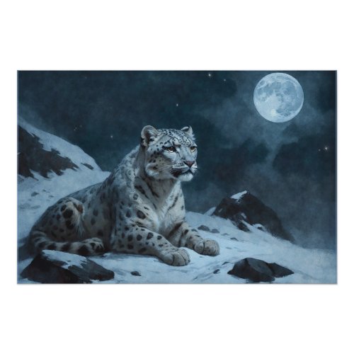 Snow Leopard  Full Moon Poster