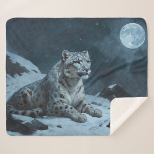 Snow Leopard & Full Moon Sherpa Blanket