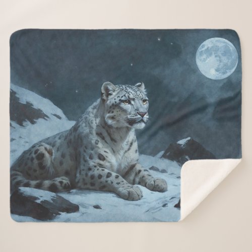 Snow Leopard  Full Moon Sherpa Blanket