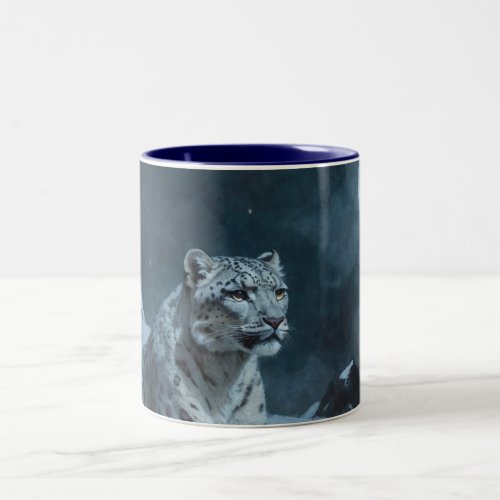 Snow Leopard  Full Moon Two_Tone Coffee Mug