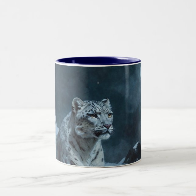 Snow Leopard & Full Moon Two-Tone Coffee Mug (Center)