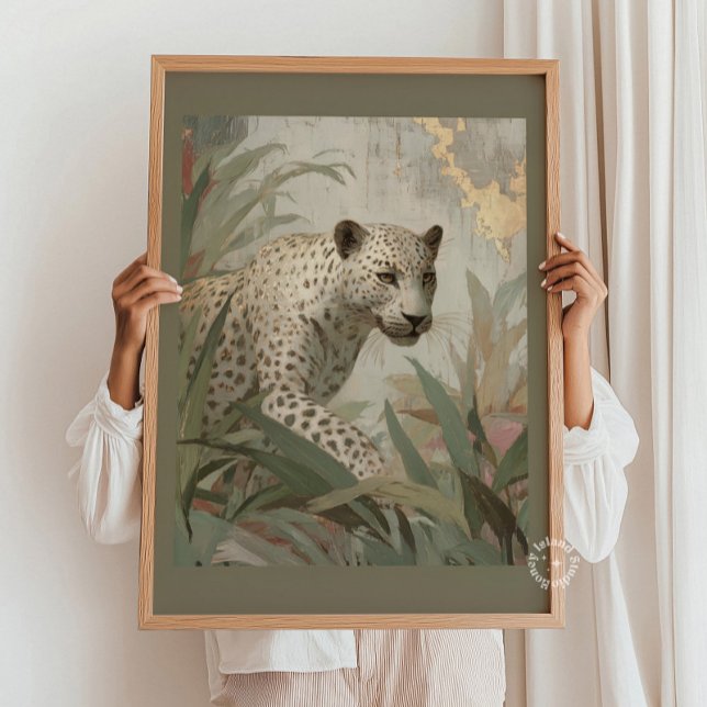 Snow Leopard Gold Leaf Botanical Sage Green Poster (Snow Leopard Gold Leaf Botanical Sage Green Poster)