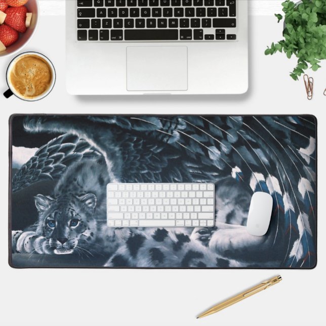 Snow Leopard Guardian Wings Fantasy Wildlife Desk Mat (Creator Uploaded)